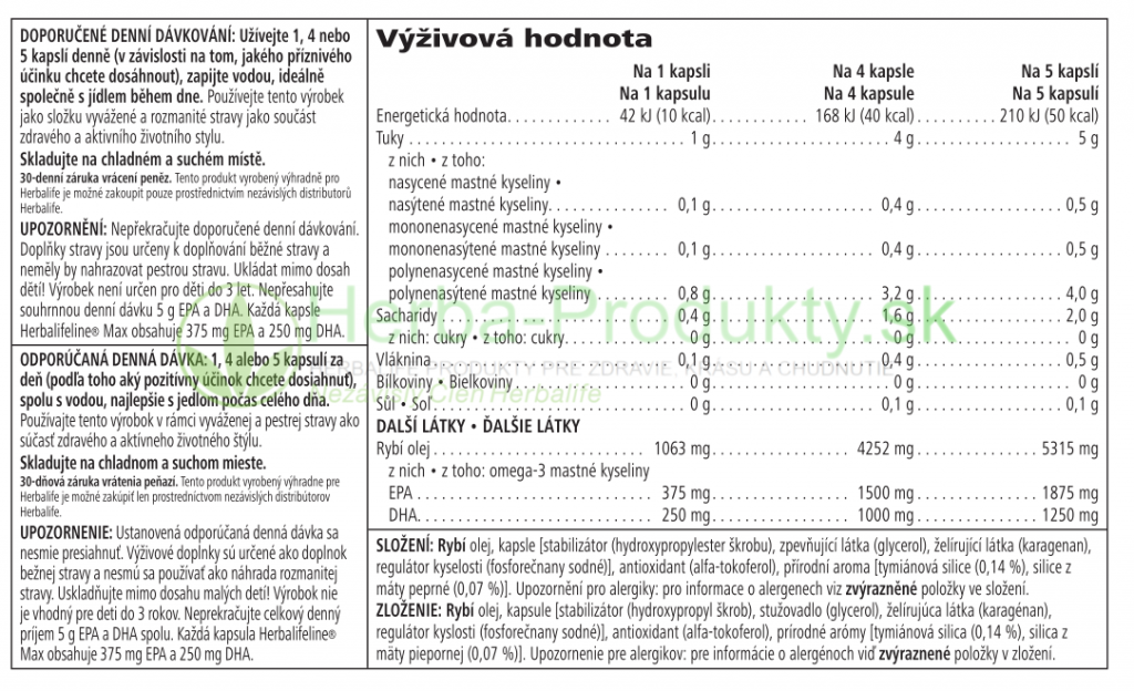 Herbalife Herbalifeline MAX Výživová hodnota