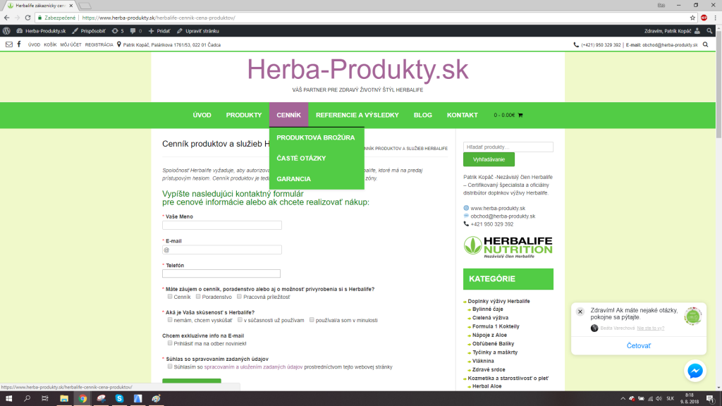 Herbalife cena - Žiadosť o cenník produktov Herbalife