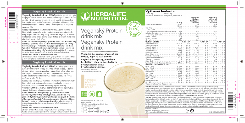 Etiketa-Herbalife Vegansky Protein drink mix Vanilka 560g SKU 172K